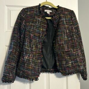 H&M multicolored blazer with fringe. Has pockets and small shoulder pads. Lined